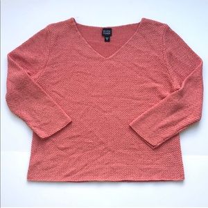 EILEEN FISHER Womens Silk/Nylon Blend 3/4 Sleeve Weave Textured Sweater Top sz M